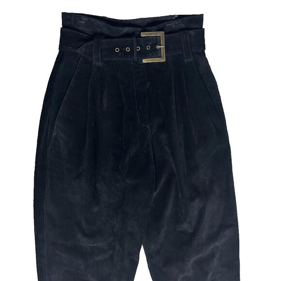 Vintage Wilsons 8 Suede Leather Tapered Y2K 90s Pants High Waist Belted Black - Picture 2 of 7